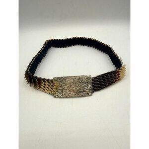 Vintage Womens Metal Gold Tone Articulated Layered Textured Buckle Stretch Belt